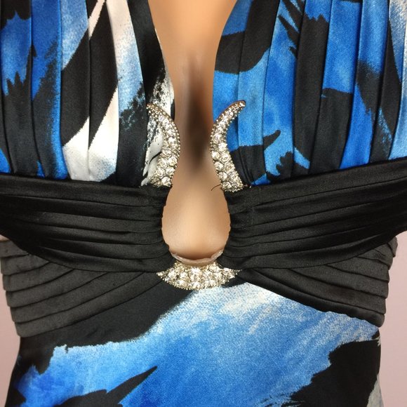 Cache Maxi Dress Size 2 Womans Blue Black Satin Open Back Cut Out Evening Y2K - Picture 3 of 15